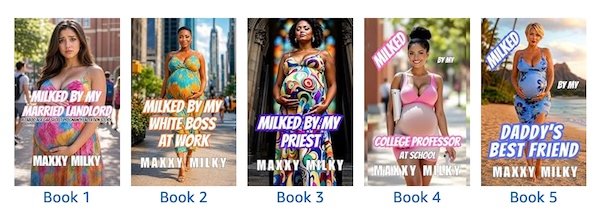 Five book covers of short-story erotica by Maxxy Milky